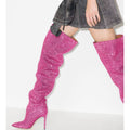 Crystal Embellished Slouchy Thigh High Boots