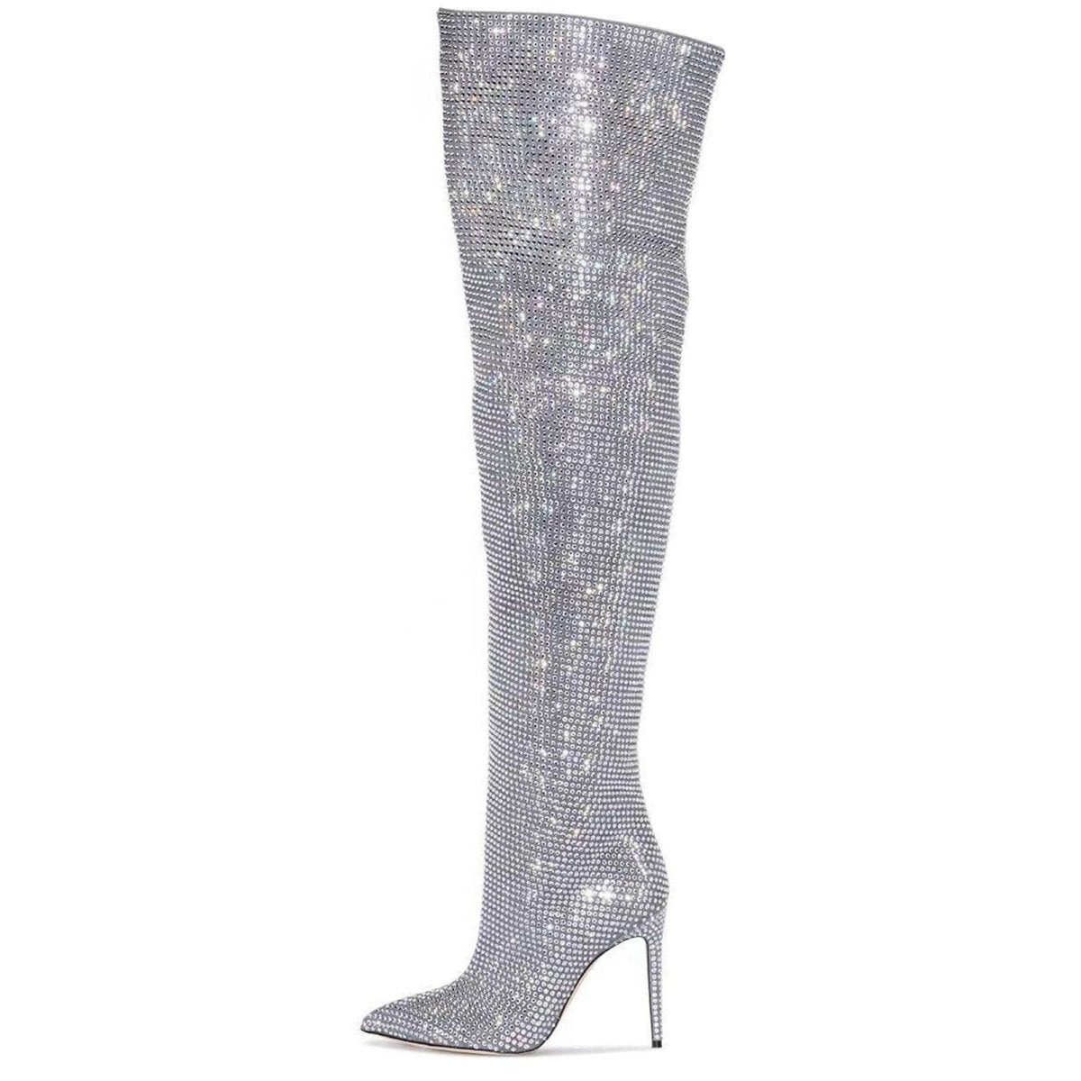 Crystal Embellished Slouchy Thigh High Boots