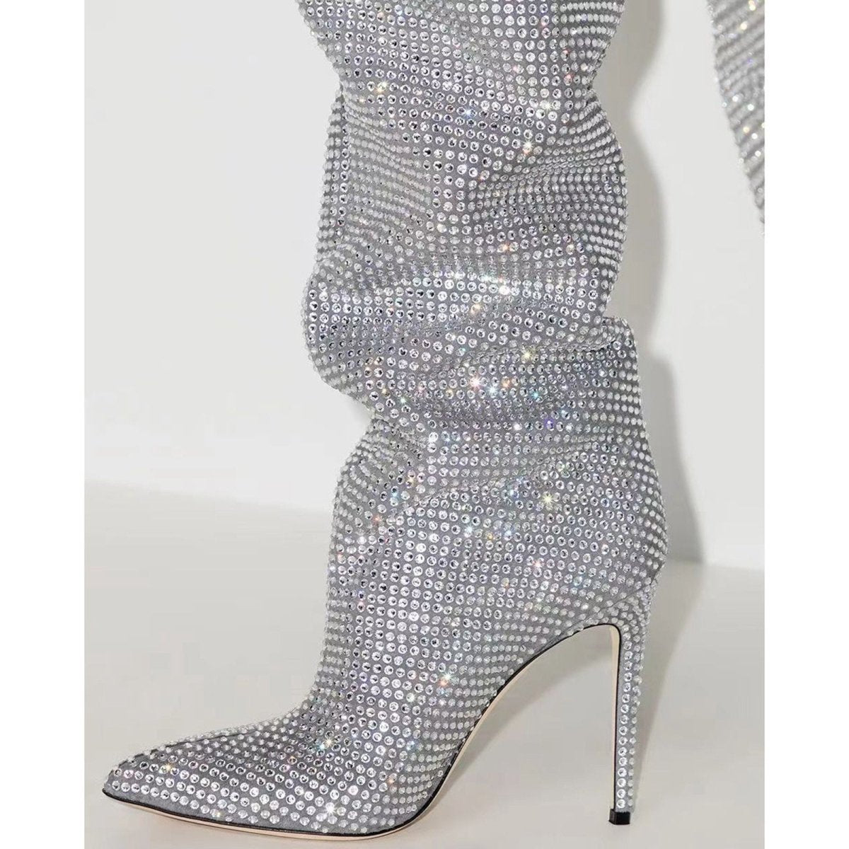 Crystal Embellished Slouchy Thigh High Boots