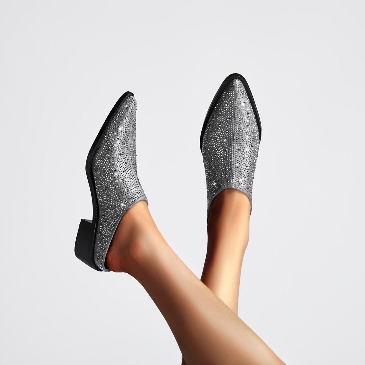 Crystal Studded Pointed Toe Mules