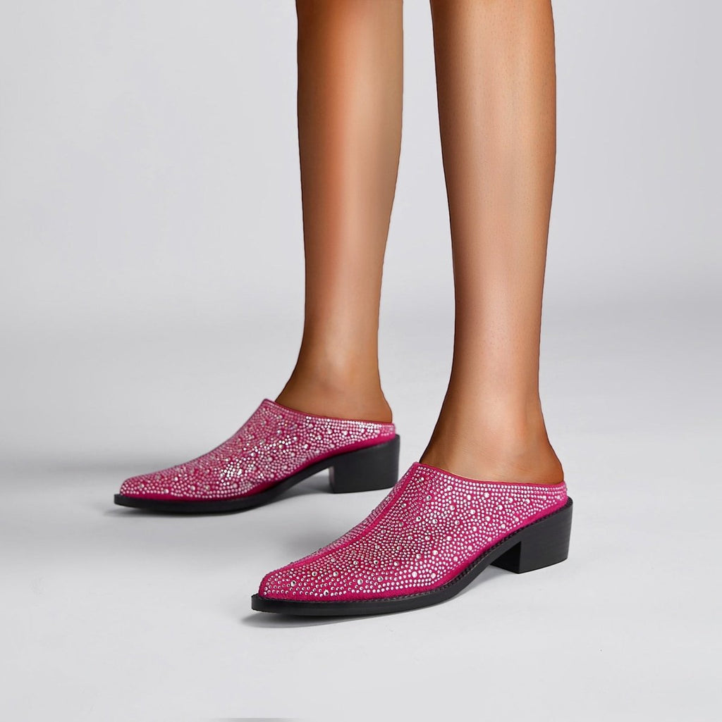 Crystal Studded Pointed Toe Mules
