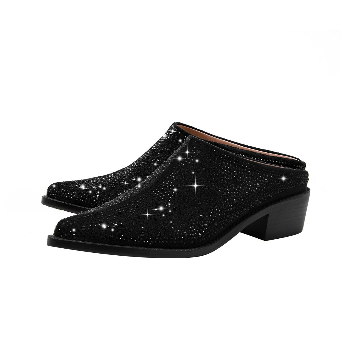 Crystal Studded Pointed Toe Mules