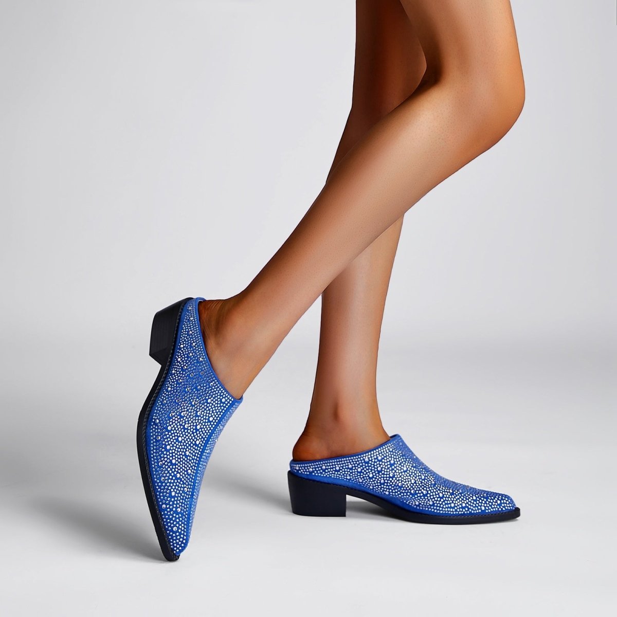 Crystal Studded Pointed Toe Mules