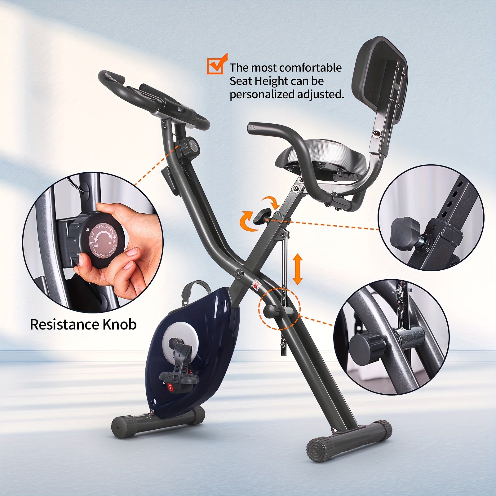 Ultra-Quiet Foldable X-Bike with Heart Rate Monitor & LCD Display(Blue)