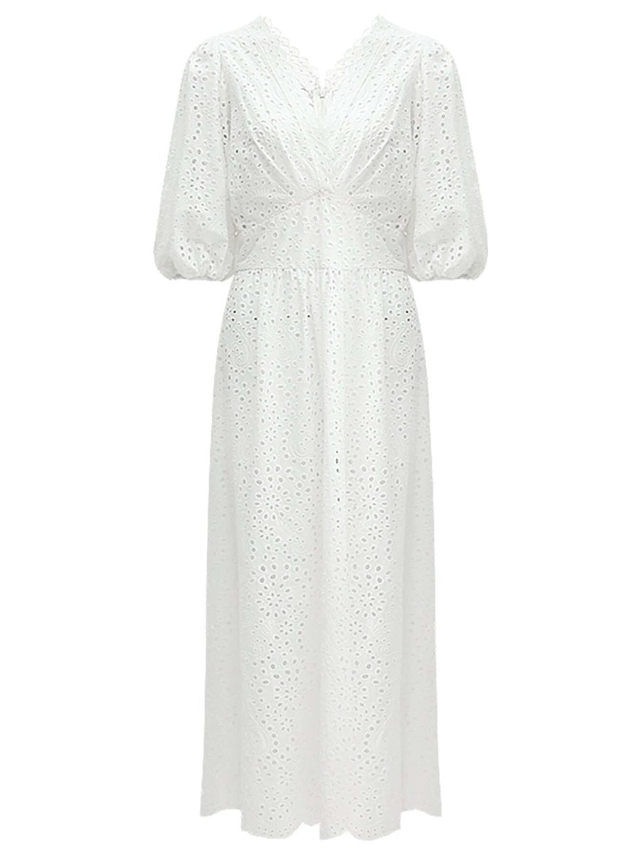 Delicate French Lace Cutwork White Cotton Dress