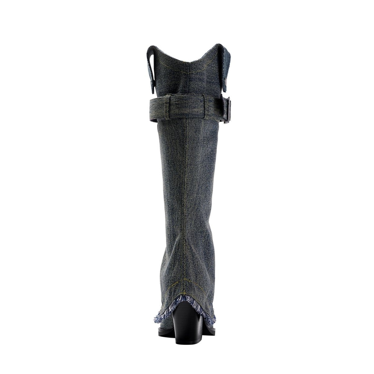 Denim Buckle Foldover Knee High Boots
