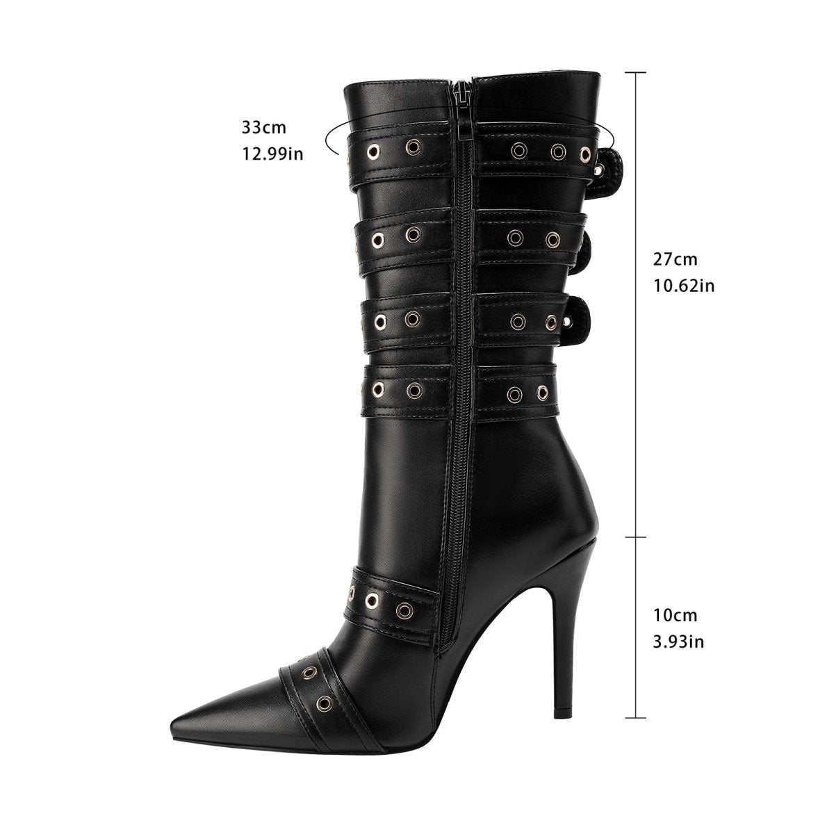 Dominatrix Leather Buckle Strappy Knee High Boots