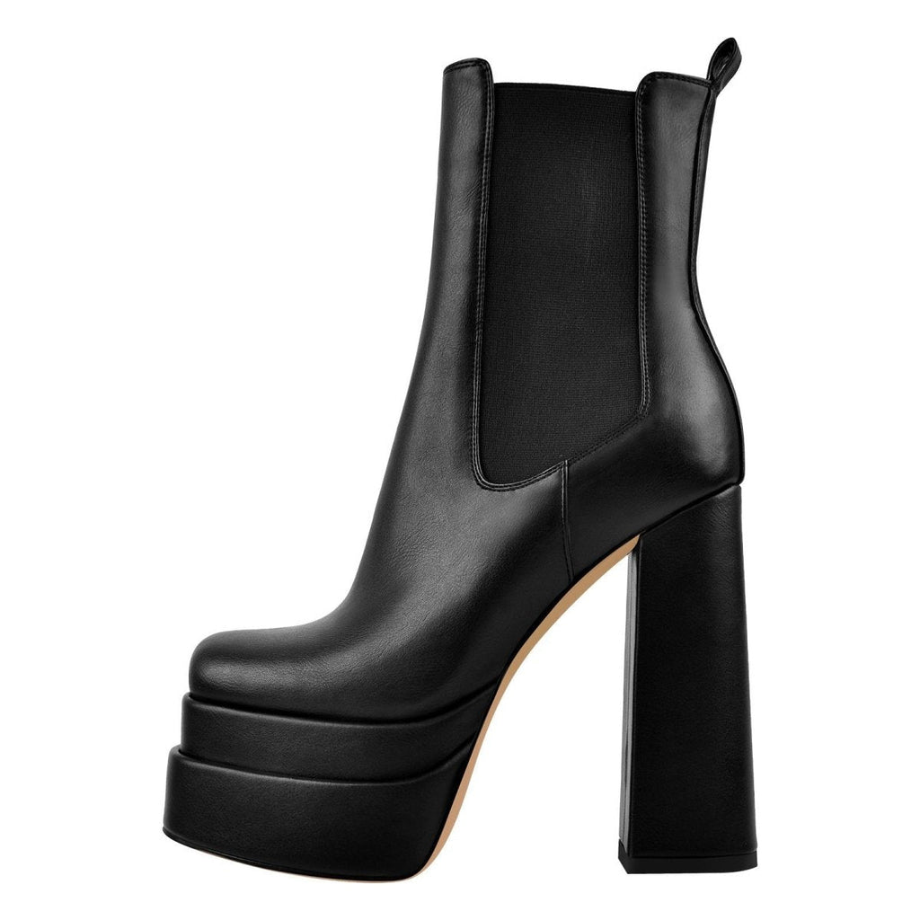 Double Platform Black Leather Ankle Boots