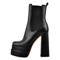 Double Platform Black Leather Ankle Boots