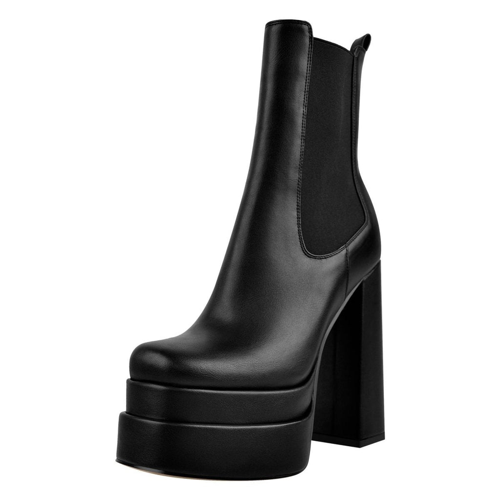 Double Platform Black Leather Ankle Boots