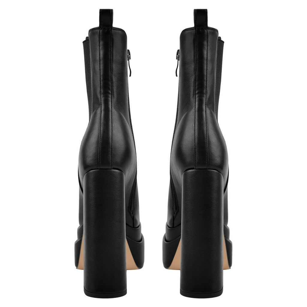 Double Platform Black Leather Ankle Boots