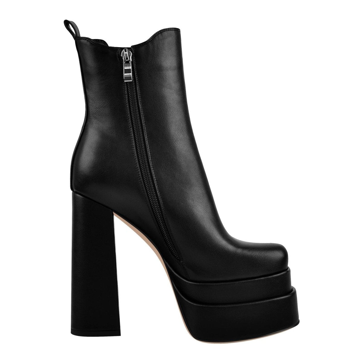 Double Platform Black Leather Ankle Boots