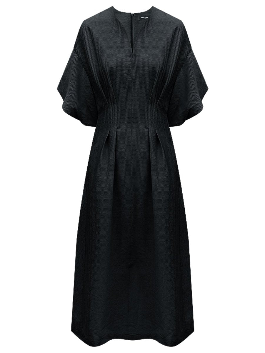 Elegant Textured Pleated French Tea Dress