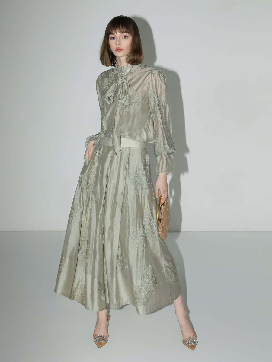 Embroidered Mint Mambo Pleated Skirt