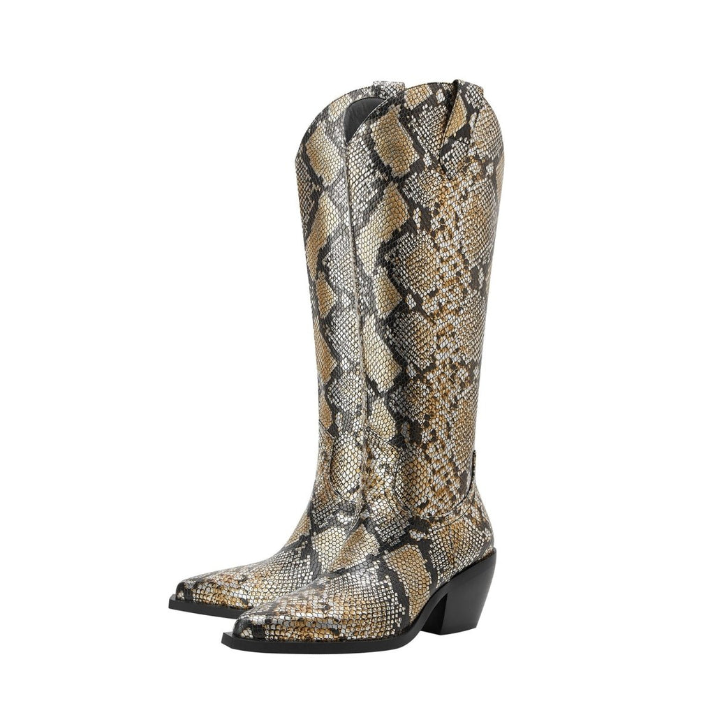 Faux Python Snakeskin Knee High Boots