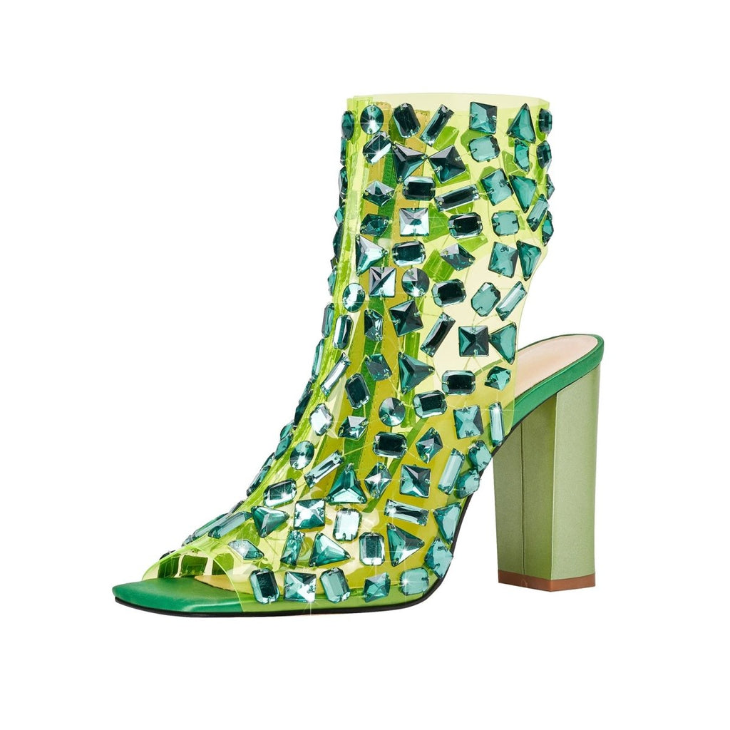 Gem Encrusted Mesh Open Toe Ankle Sandal Boots