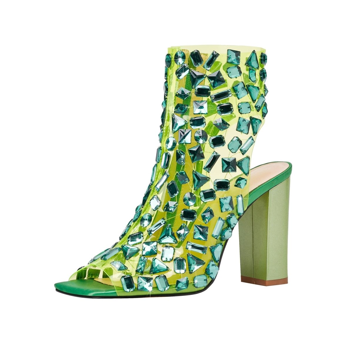Gem Encrusted Mesh Open Toe Ankle Sandal Boots