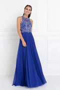 Chiffon Illusion Sweetheart A-Line Long Dress with Rhinestones