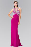 Beads Embellished Jersey Long Dress with Cut-Out Front and Back