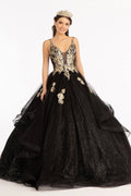 Glitter embellished mesh quinceanera gown w sequin and sheer bodice GLGL3021