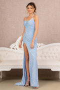 Floral Embroidery Sequin Velvet Mermaid w/ Wide Side Slit Long Prom Dress GLGL3142