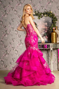 Sequin sheer bodice ruffled skirt mesh trumpet long dress GLGL3216