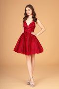 Mesh Babydoll with 3D Appliques and Corset Back Short Homecoming Dress GLGS3090