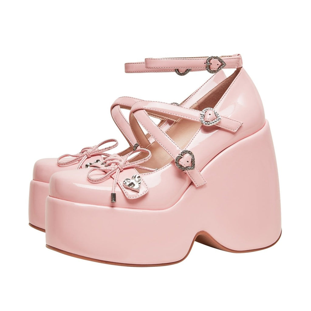 Heart Soft Pink Open Toe Wedge Sandals