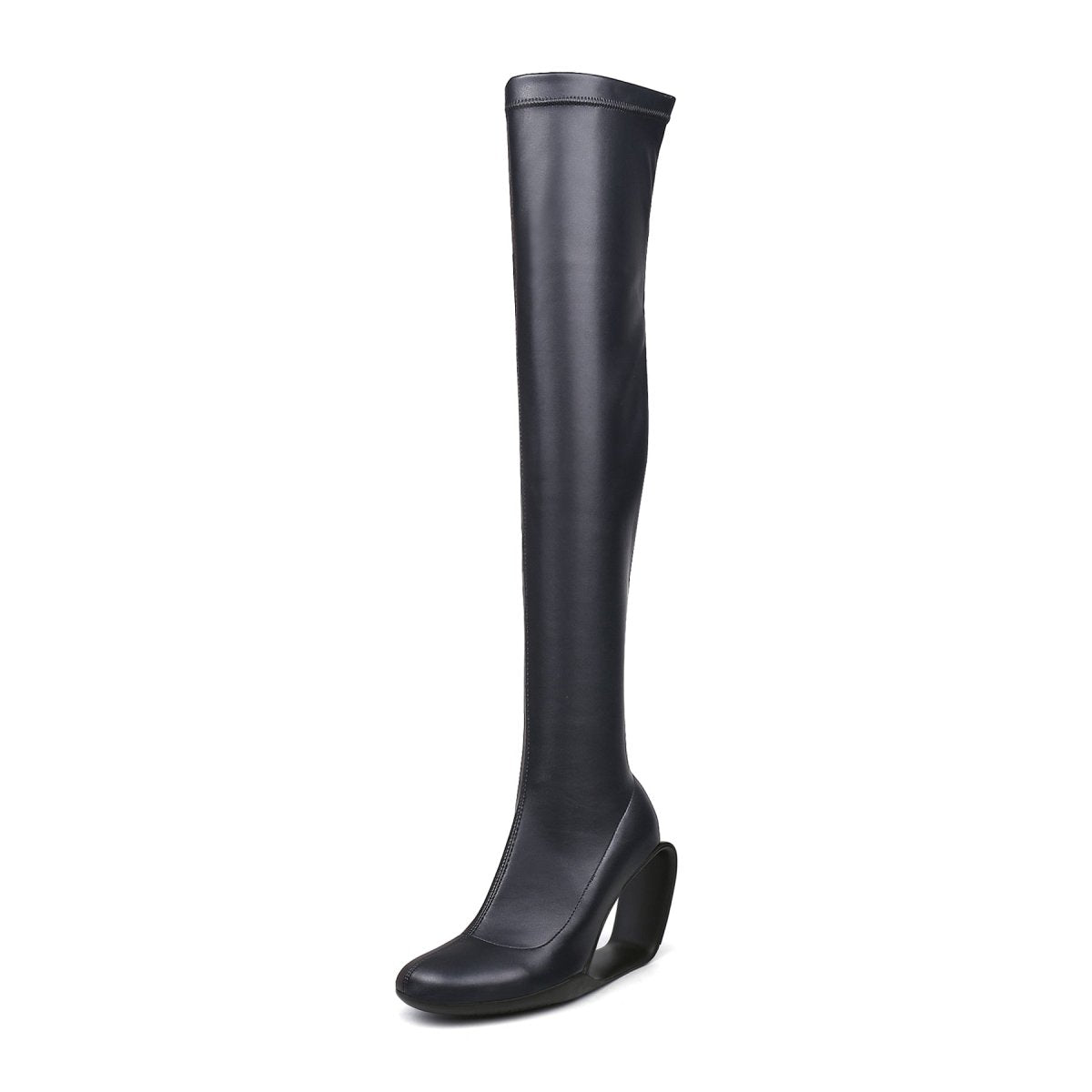 Hollow Wedge Black Knee High Boots