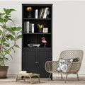 NNECW 3-Shelf Bookcase with Double Doors &amp Adjustable Shelves &amp Cabinet-Black-0