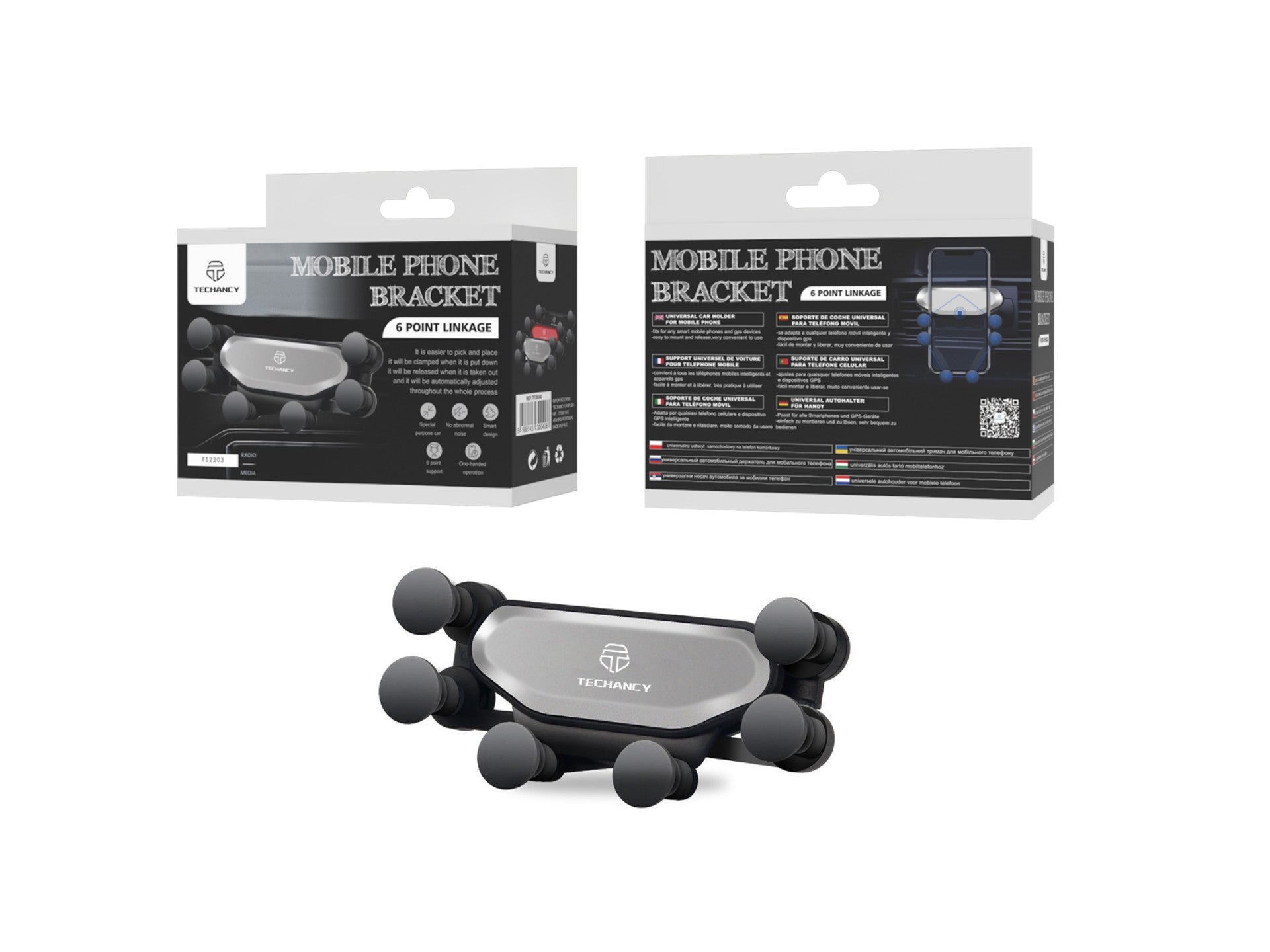 Suporte universal para telemóvel Techancy, TI2203, suporte de montagem, prateado