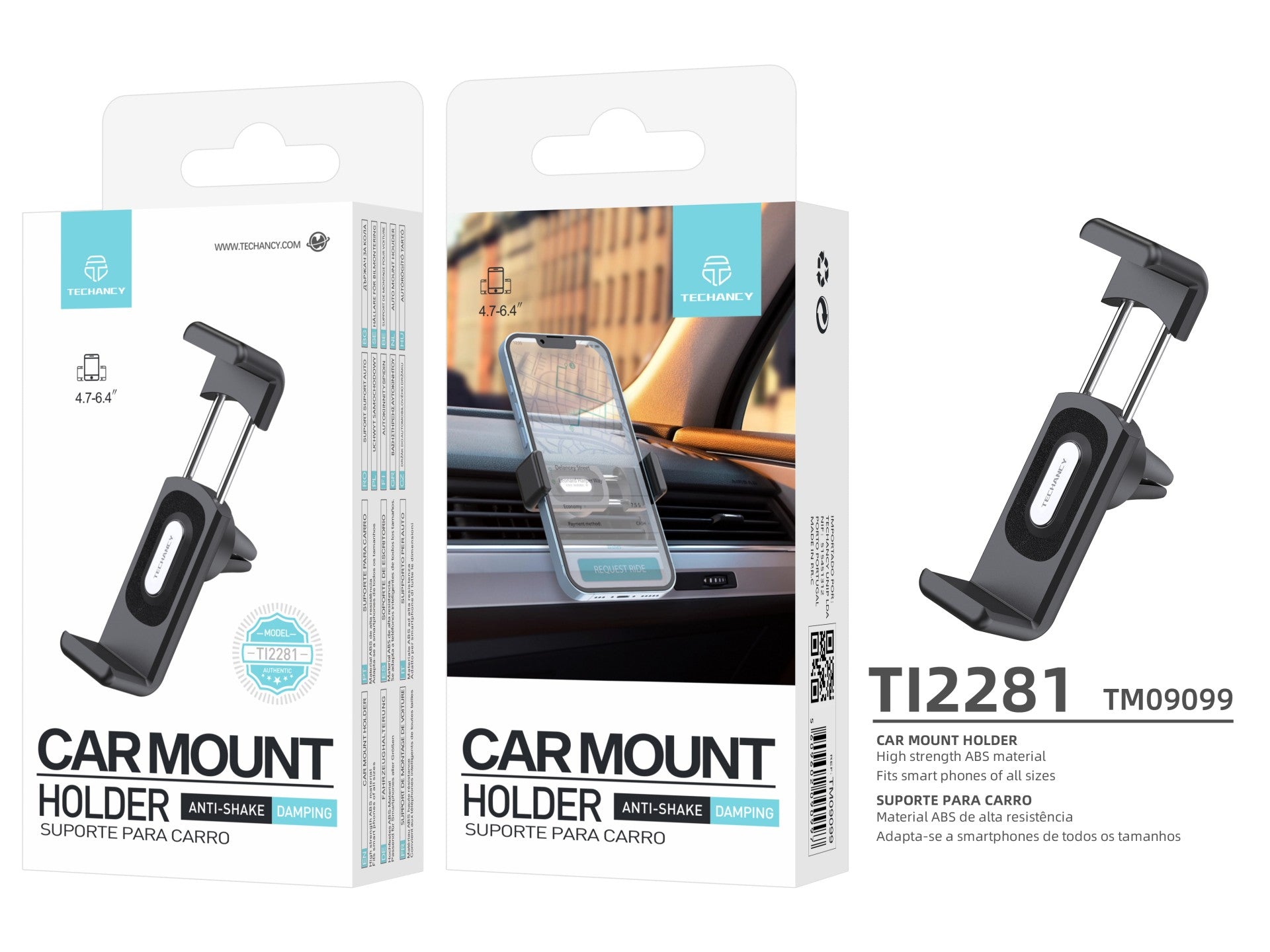 Techancy Suporte Para Telemóvel Para Automóvel Ti2281, Material Abs De Alta Resistência, Adequado Para Todos Os Telemóveis.