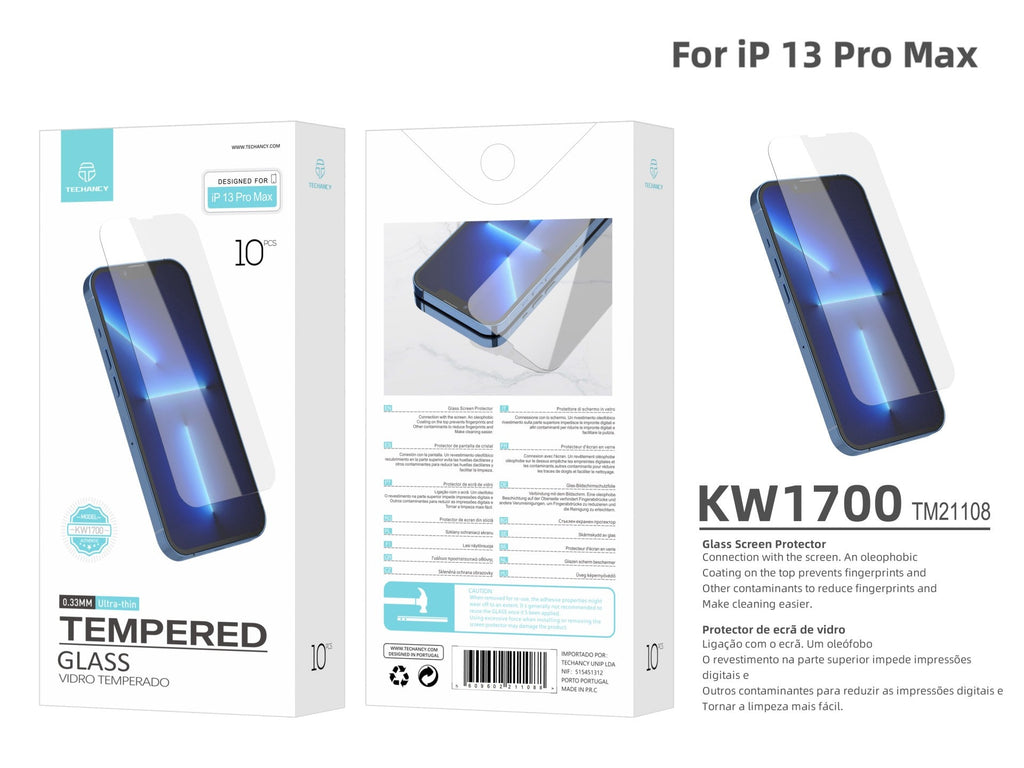Techancy Película de Vidro Temperado  para iPhone 13 Pro Max KW1700 , 0.33MM, Anti-riscos, Alta Transparência, Fácil Aplicação