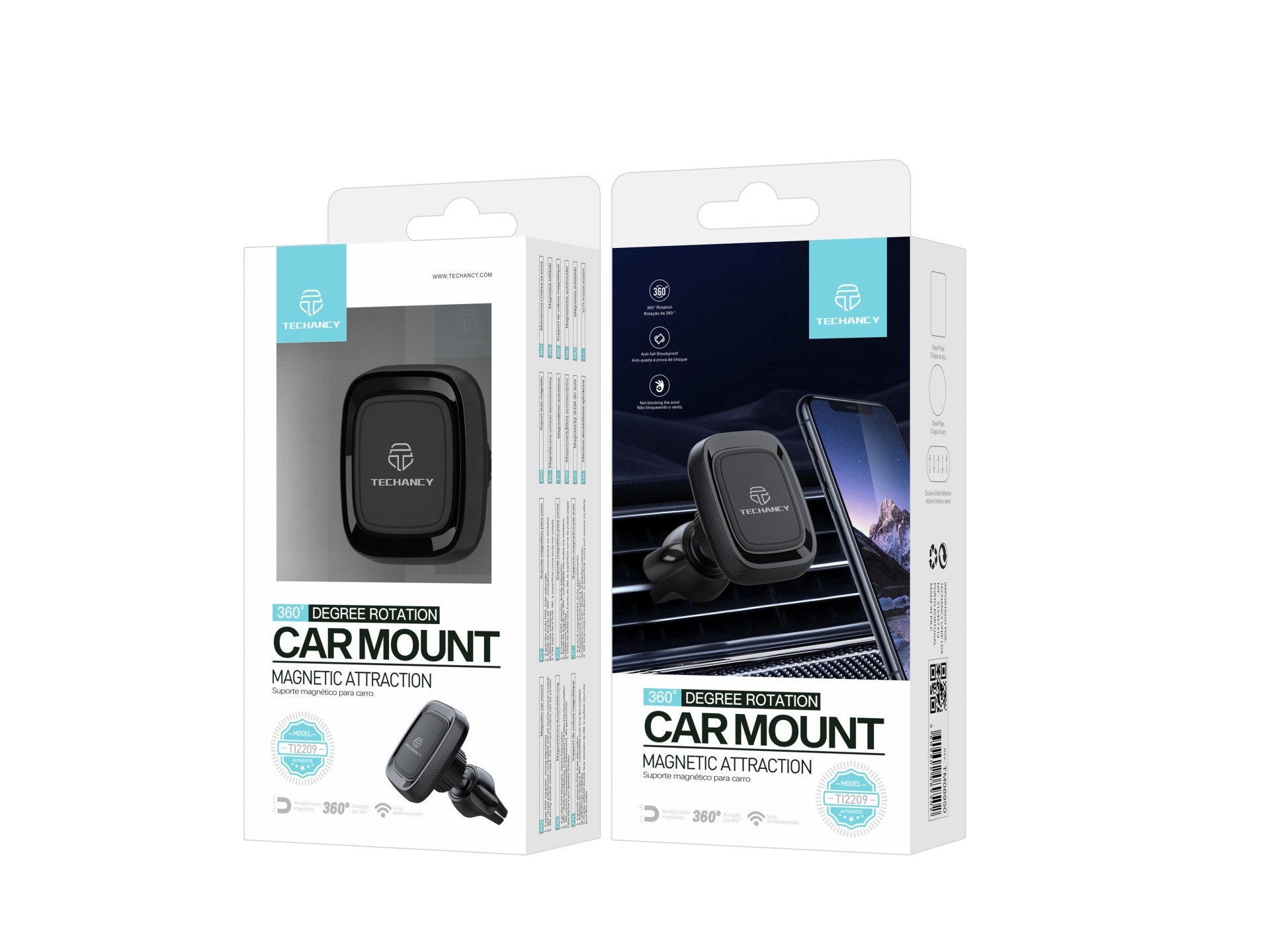 Techancy Suporte Magnético Para Telemóvel Para Automóvel Ti2209, Forte Capacidade De Adsorção Magnética. Preto