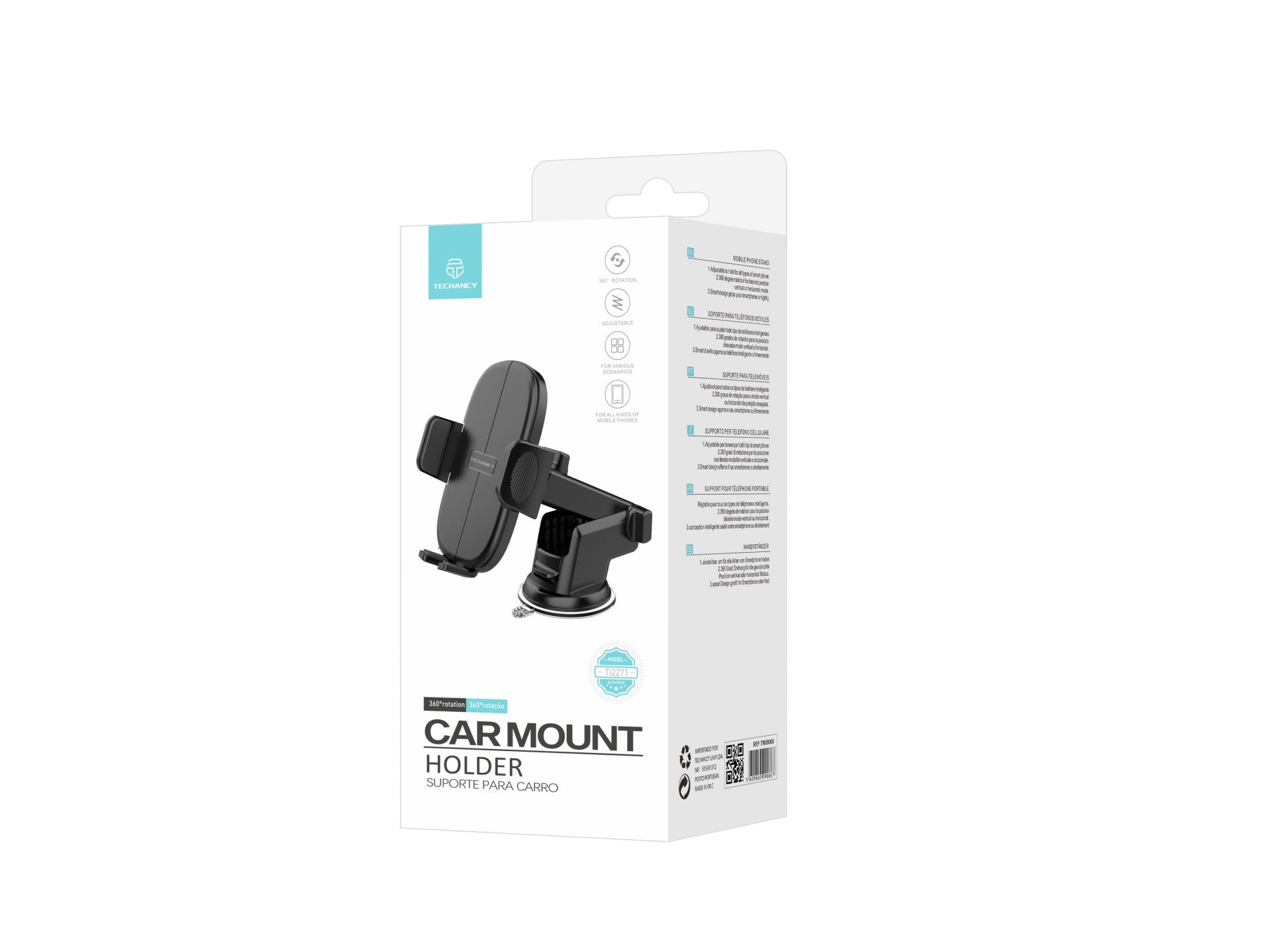Techancy Suporte Para Telemóvel Para Automóvel Ti2271, Ajustável A Diferentes Telemóveis, Abertura E Fecho Com Um Toque.