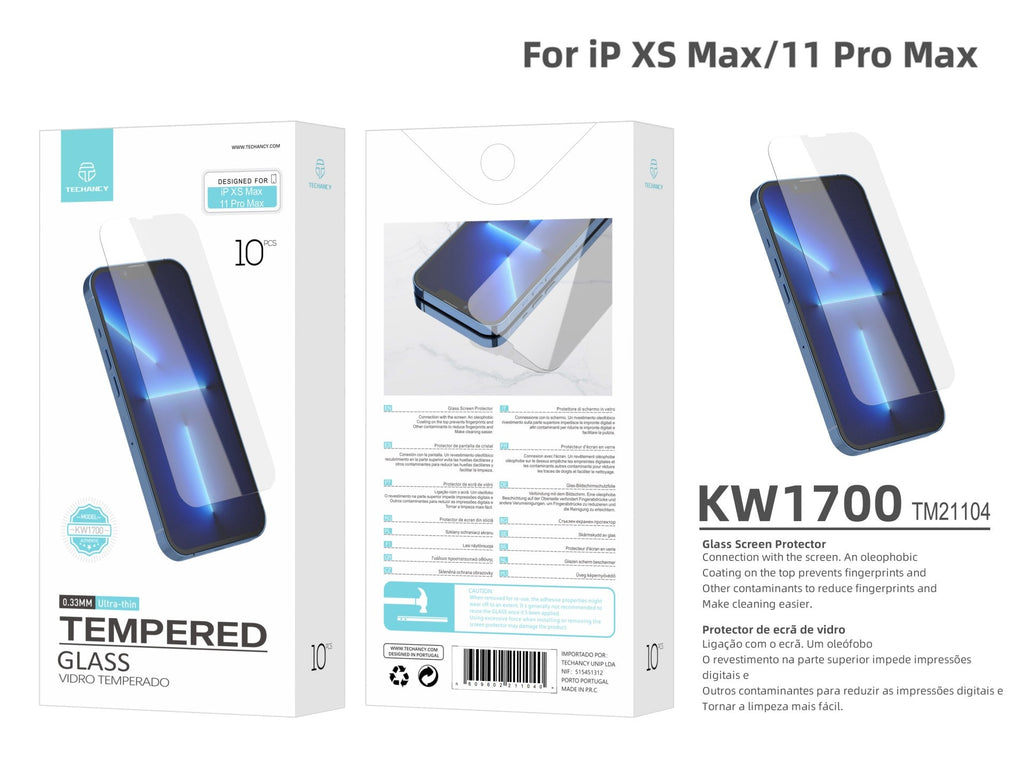 Techancy Película de Vidro Temperado  para iPhone Xs Max/11 Pro Max KW1700 , 0.33MM, Anti-riscos, Alta Transparência, Fácil Aplicação