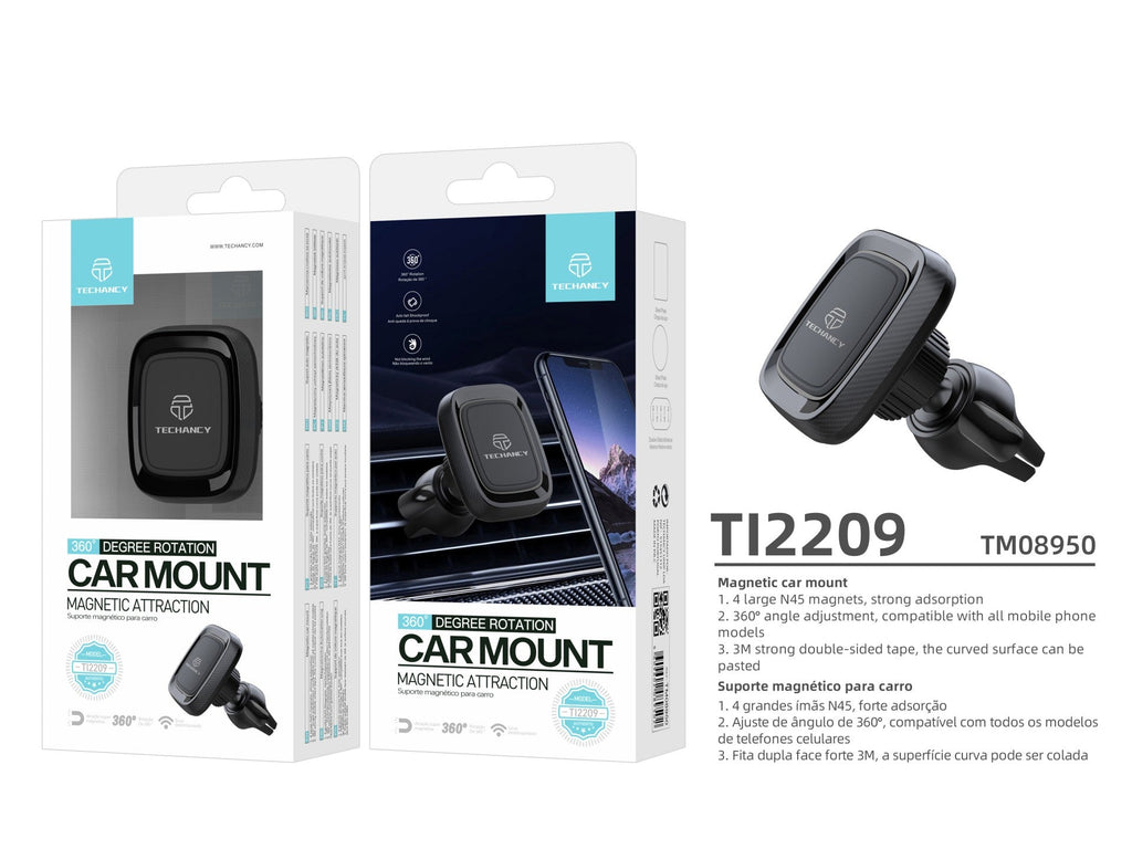 Techancy Suporte Magnético Para Telemóvel Para Automóvel Ti2209, Forte Capacidade De Adsorção Magnética. Preto