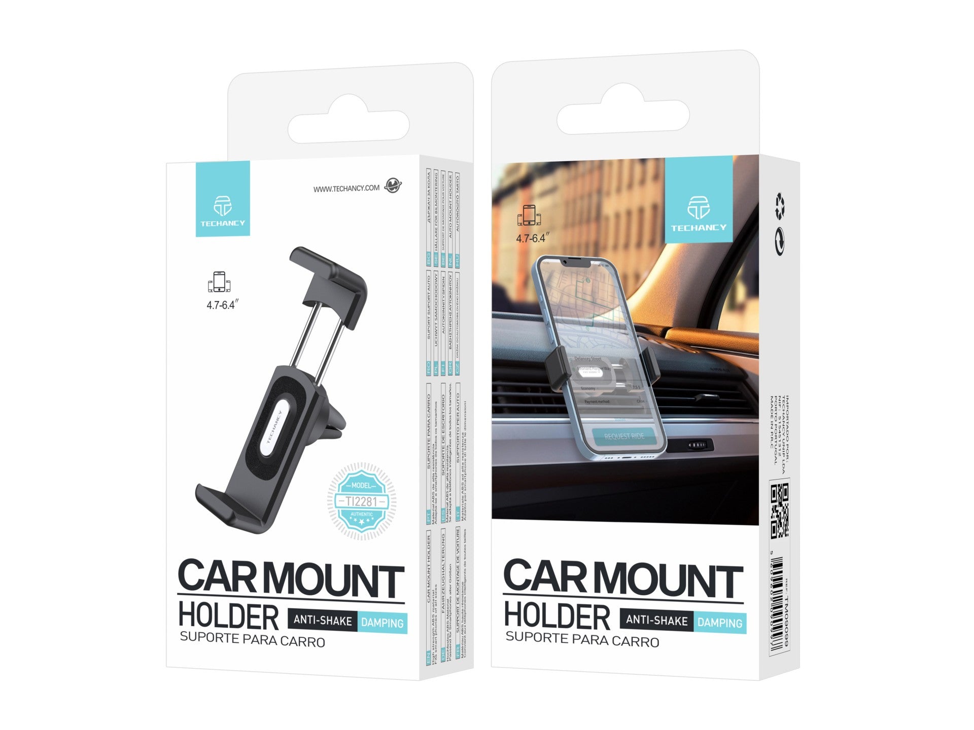 Techancy Suporte Para Telemóvel Para Automóvel Ti2281, Material Abs De Alta Resistência, Adequado Para Todos Os Telemóveis.