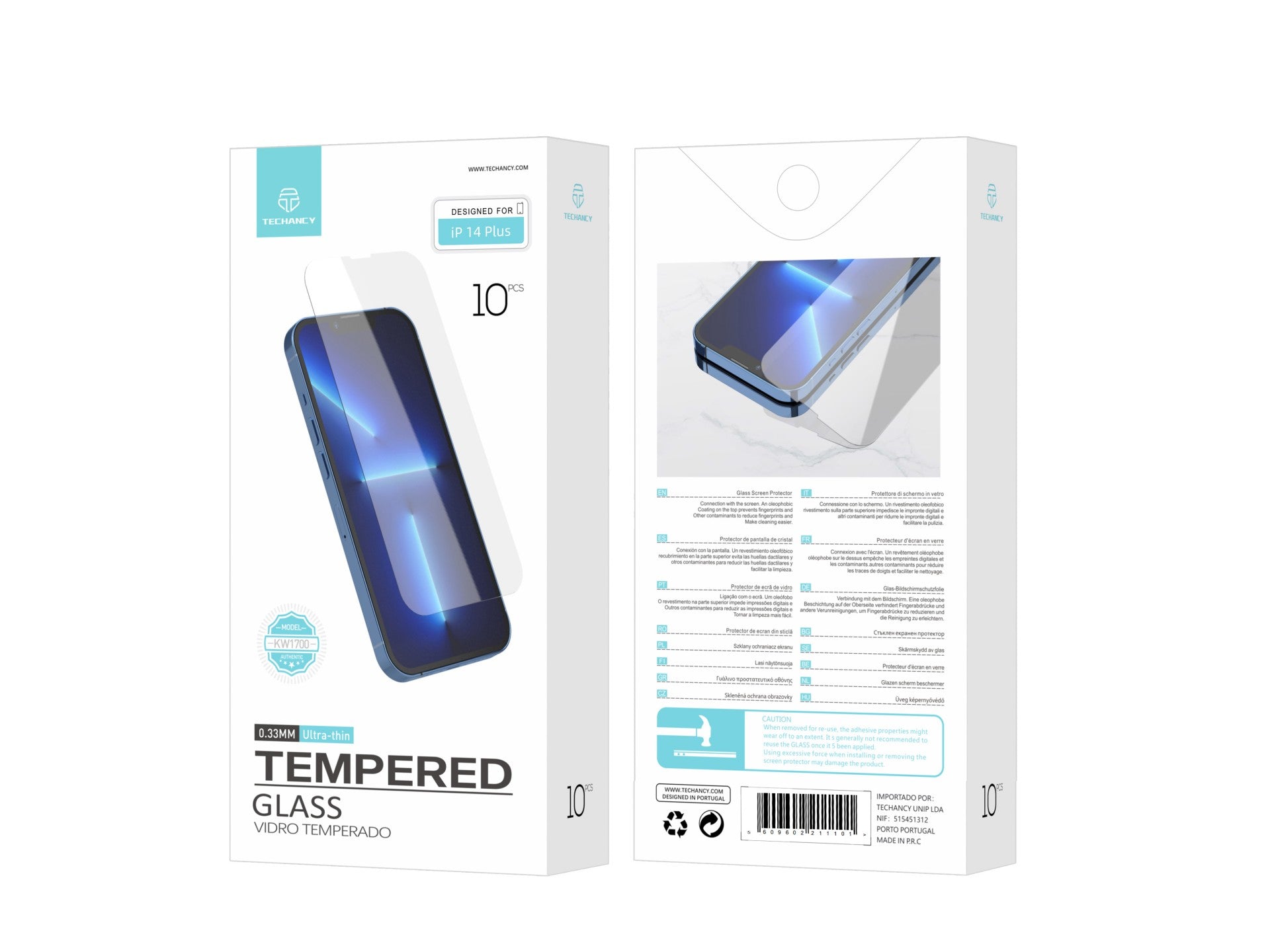 Techancy Película de Vidro Temperado  para iPhone 14 Pro KW1700 , 0.33MM, Anti-riscos, Alta Transparência, Fácil Aplicação