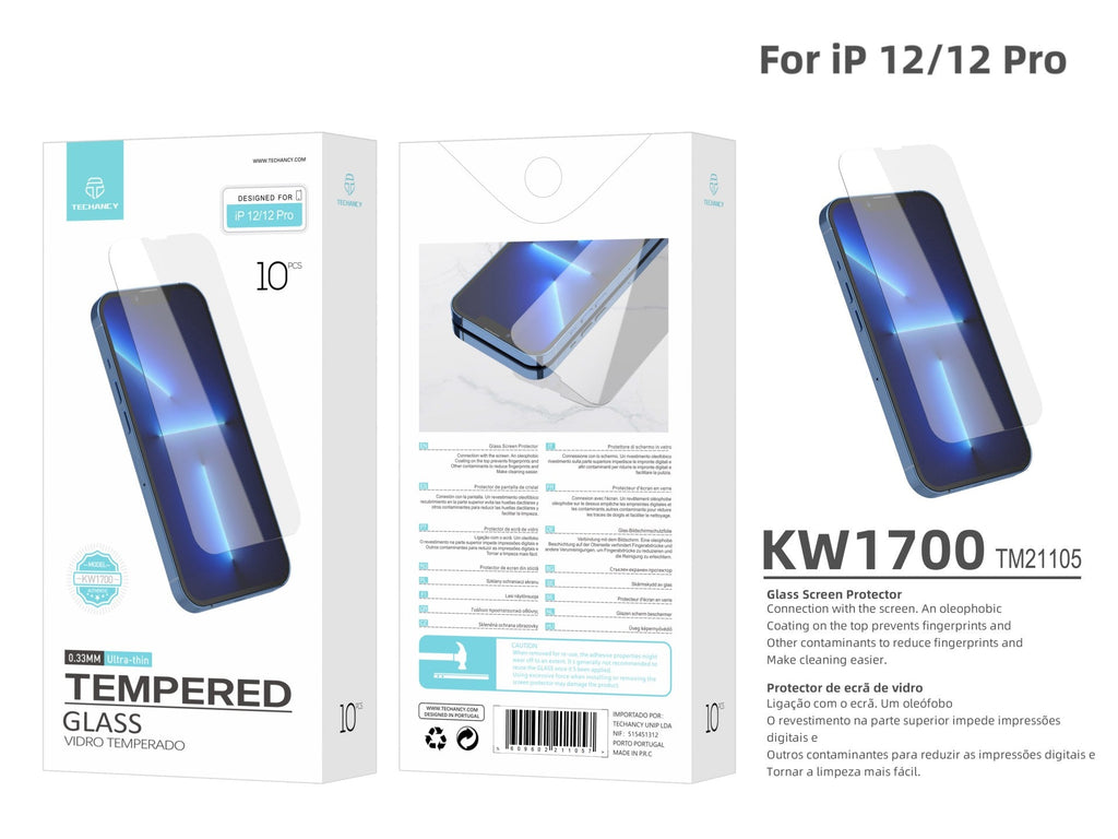 Techancy Película de Vidro Temperado  para iPhone 12/12 Pro KW1700 , 0.33MM, Anti-riscos, Alta Transparência, Fácil Aplicação