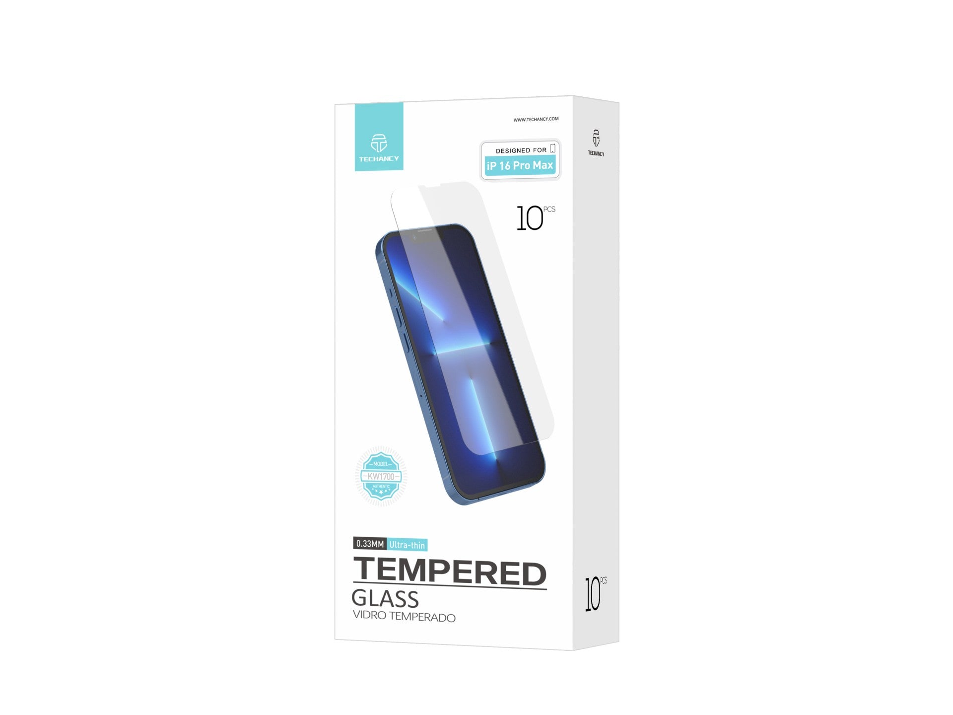 Techancy Película de Vidro Temperado  para iPhone 16 Pro Max KW1700 , 0.33MM, Anti-riscos, Alta Transparência, Fácil Aplicação