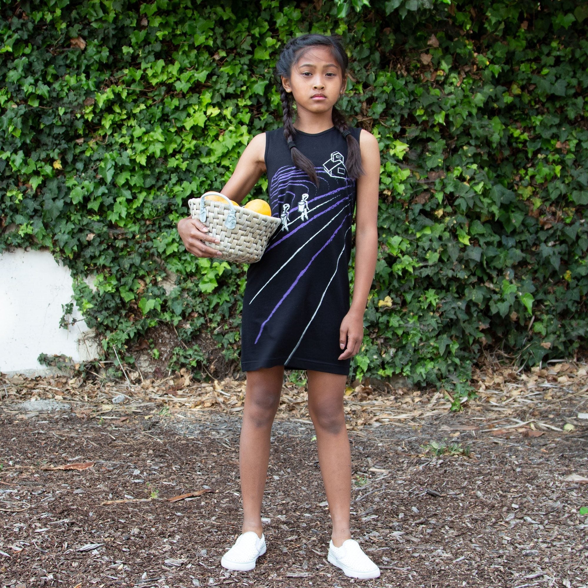 Black T-Shirt Dress with Rice Paddy