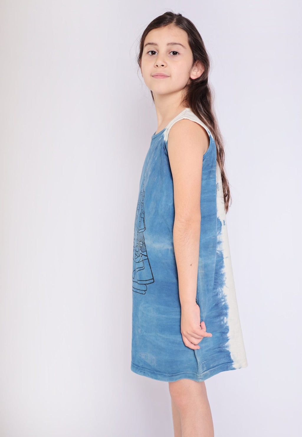 Artisanal T-Shirt Dress Naturally Dyed Indigo with Hand Block Print