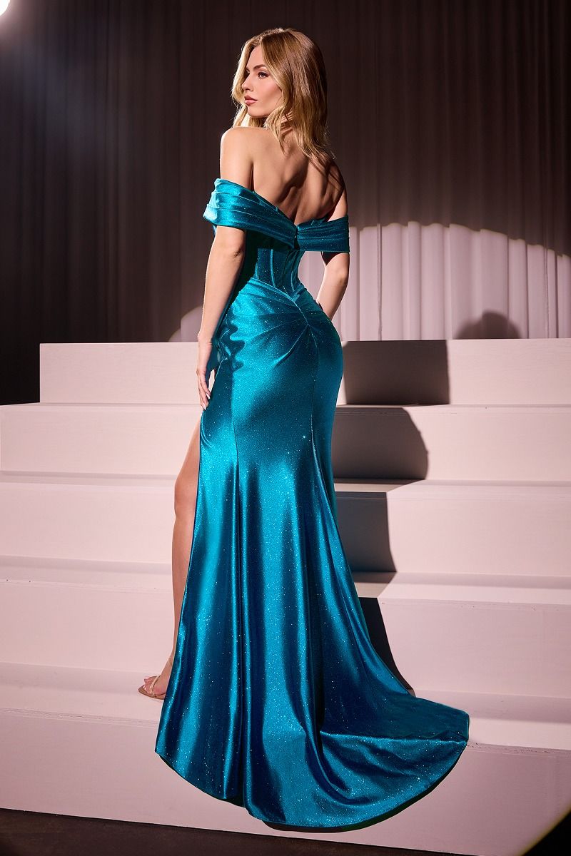Off The Shoulder Soft Satin Night Out Gown w/ Draped Sweetheart Neckline & Corset Bodice CDKV1115