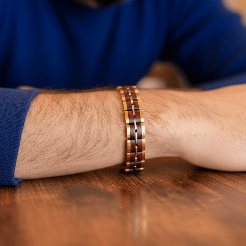 Bracelet Freyr Tri-Tone Stainless Steel & Red Sandalwood