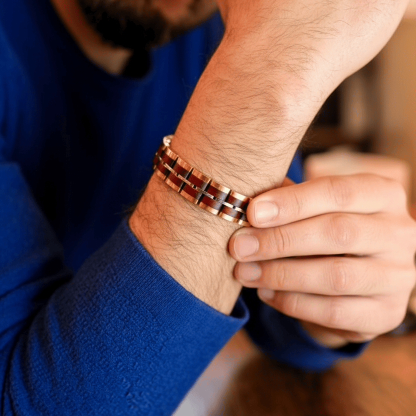 Bracelet Freyr Tri-Tone Stainless Steel & Red Sandalwood