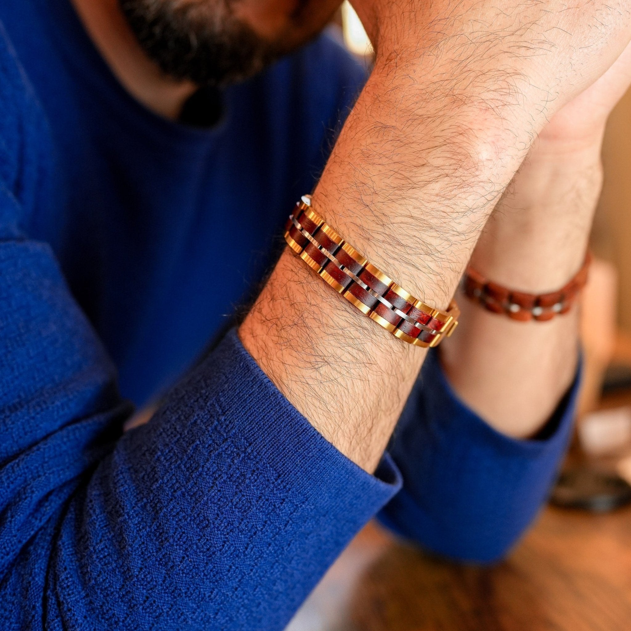 Bracelet Freyr Tri-Tone Stainless Steel & Red Sandalwood