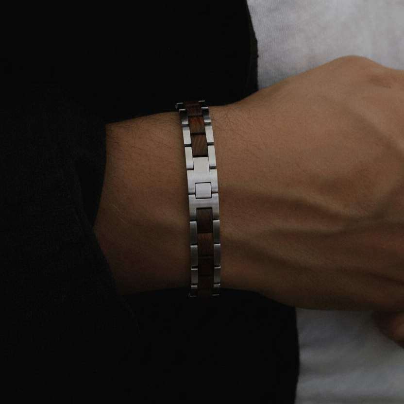 Bracelet Vidar Stainless Steel & Walnut Wood