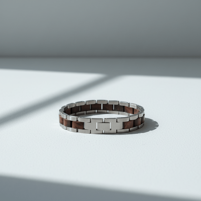 Bracelet Vidar Stainless Steel & Walnut Wood