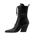 Lace Up Snakeskin Pointed Toe Ankle Boots